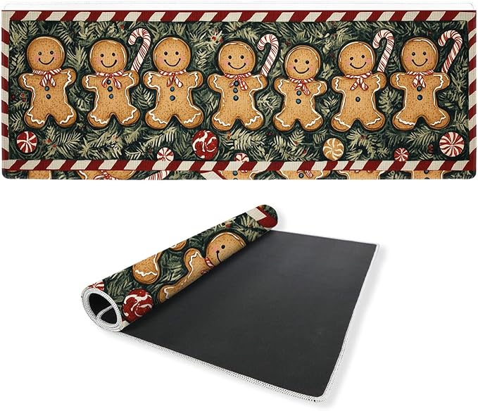 Christmas Desk Mat Gaming Large Mouse Pad Gingerbread Candy Forest Stripe Mousepad Computer Keyboard Pad Mouse Mat Laptop Mat 31.5 x 11.8 Mouse Pads for Desk Home Office Gaming