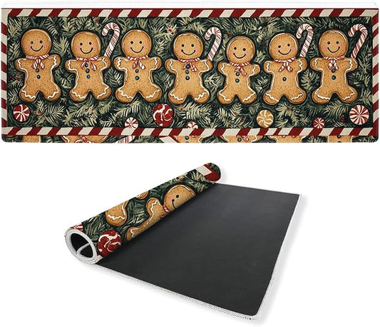 Christmas Desk Mat Gaming Large Mouse Pad Gingerbread Candy Forest Stripe Mousepad Computer Keyboard Pad Mouse Mat Laptop Mat 31.5 x 11.8 Mouse Pads for Desk Home Office Gaming