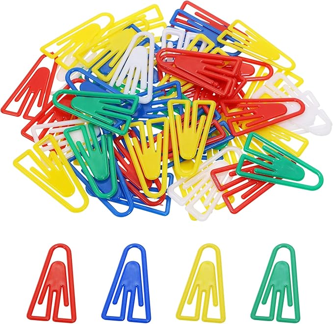 Tupalizy 50PCS Plastic Paper Clips Bookmarks Smooth Colored Paperclip Clamp for Scrapbooking Planners Notebook Travel Photos Documents Crafts Teachers School Home Office Supplies (35mm, Triangle)