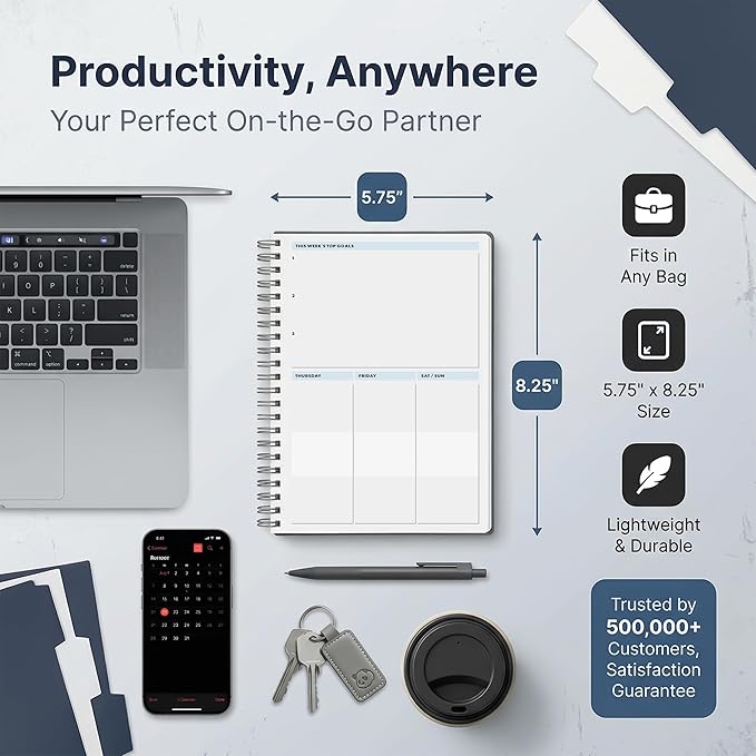 Panda Planner 2026 Undated Daily Planner 5.75" x 8.25" – 90-Day Spiral Academic & Productivity Planner with Hourly Schedule, Habit Tracker, To-Do List & Monthly Calendar – ADHD-Friendly Panda Journal (Gray)