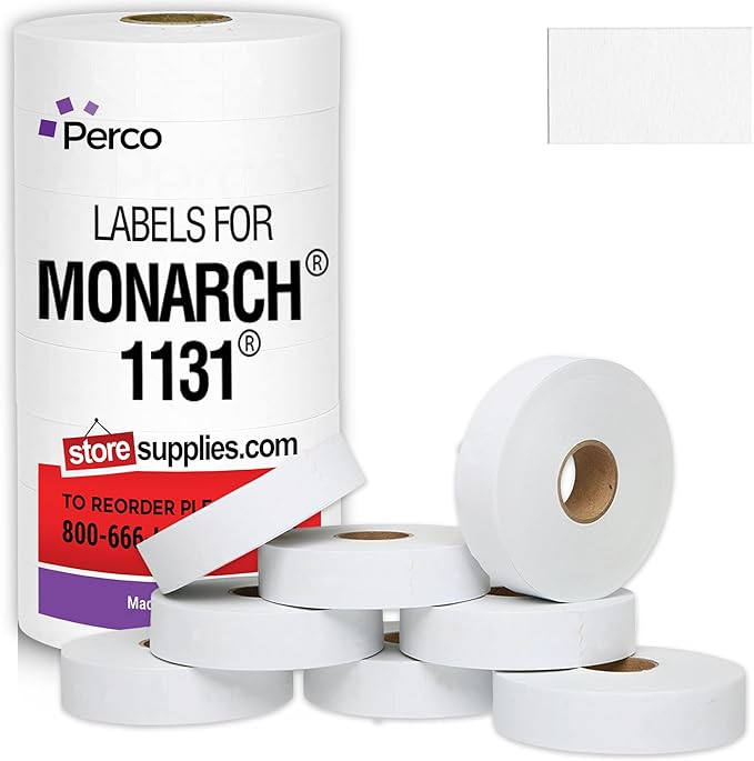 Perco Removable Adhesives White Labels for Monarch 1131 Price Gun - 1 Sleeve, 20,000 Price Gun Labels