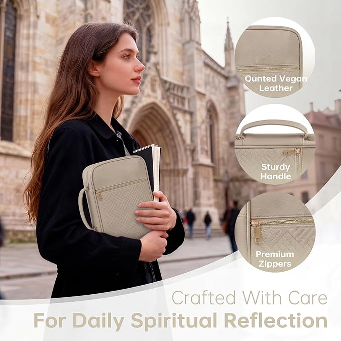 Bible Cover Bible Book Cover Bible Case for Women Canvas Carrying Case Book Protector Quilted Vegan Leather Bible Covers Study Supplies Accessories (Elephant Gray, One Size)