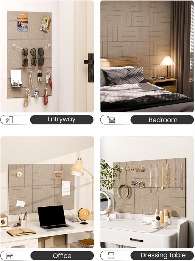 Fluxynara Felt Bulletin Board Tiles -28"x18" with 40 Adhesive Tabs, Cork Board Alternative for Office Decor, Push Pin Board Wall Organizer 6-Pack (Taupe)