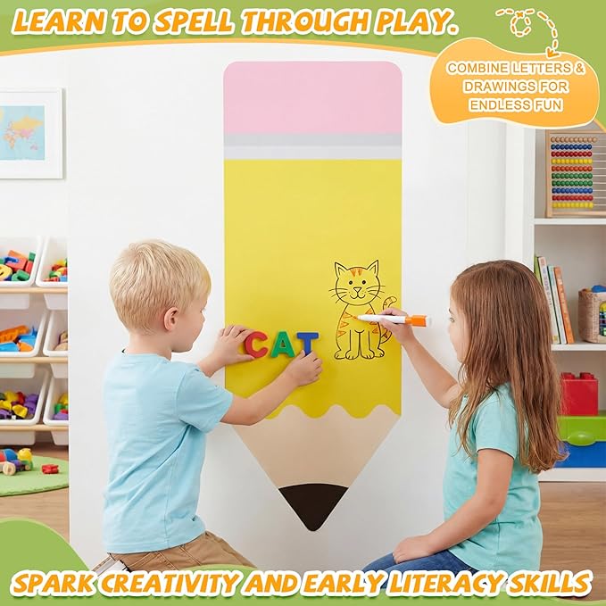 AmazingSpark Magnetic Chalkboard for Wall 39.2" x 15" Pencil Wall Decal Self Adhesive with 26 EVA Magnet Letters and 6 Dry Erase Markers for Kids Playroom, School, Classroom, Home Decor