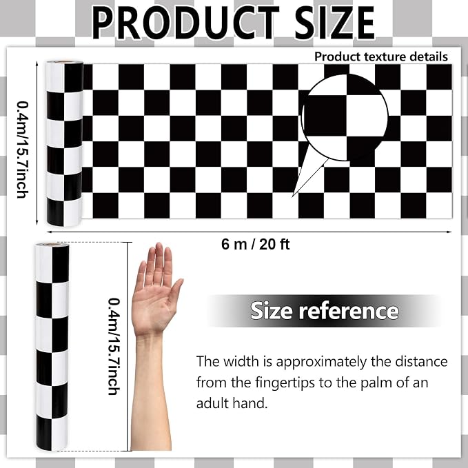 Black Checkered Bulletin Board Roll Reusable Waterproof Erasable Black White Retro Bulletin Board Roll Checkered Flag Non-Woven Fabric Background Poster for Classroom Decor Wrapping Craft 15.7" x 20ft