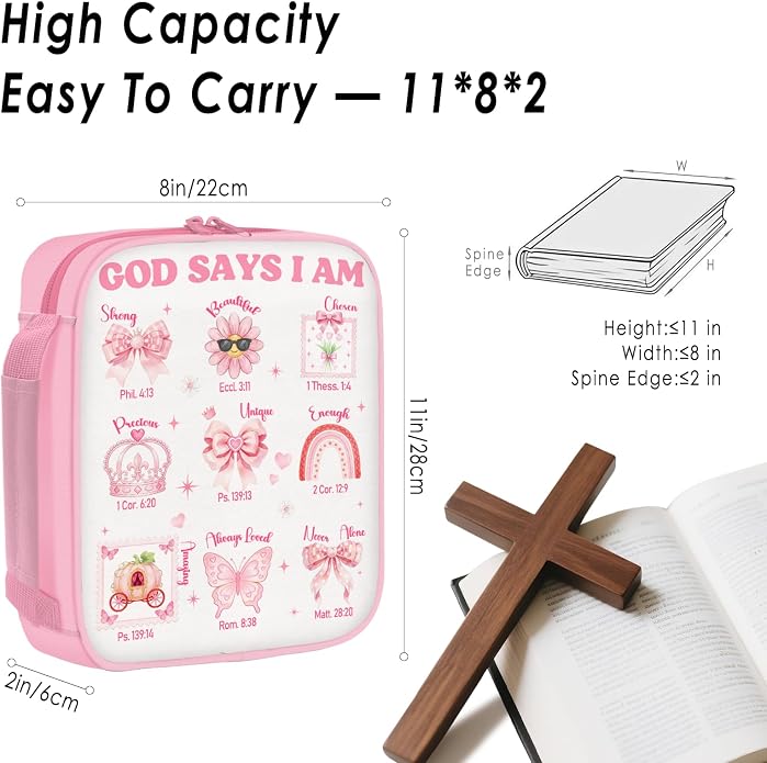 Bible Cover for Women, Bible Holder, Bible Cover With Handles, Bible Carrying Case, Bible Bags With Zipper and Pockets
