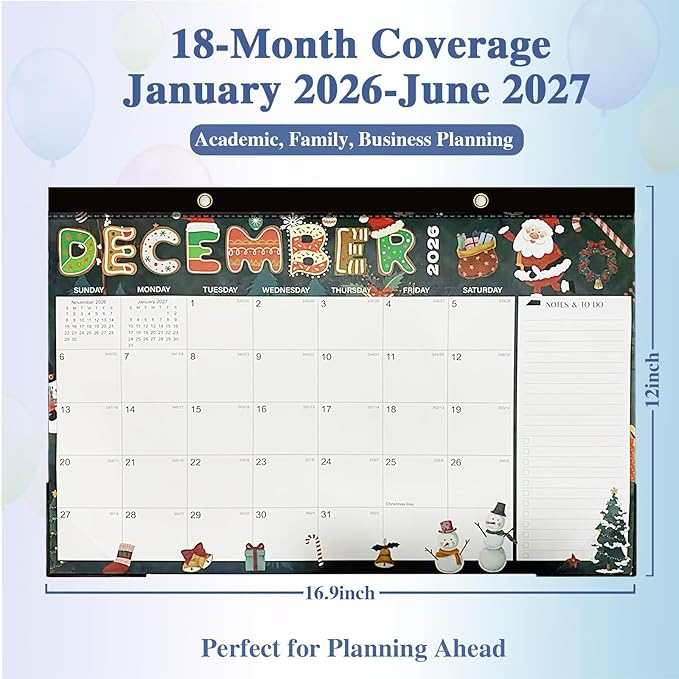 2026–2027 Desk Calendar – 18-Month US Holidays Theme Desk & Wall Calendar, Large 17"x12" Monthly Planner, Cute Aesthetic Organizer, Perfect Christmas & Holiday Gift for Teachers, Moms, and Coworkers