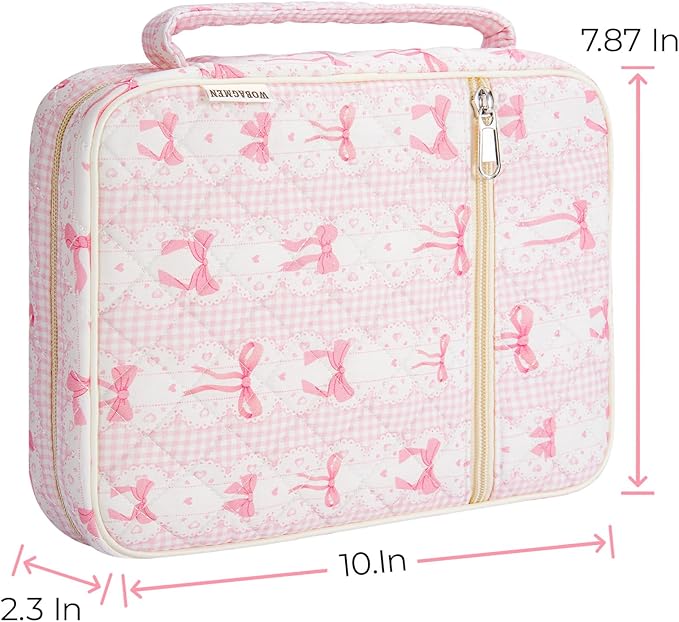 WOBAGMEN Bible Cover Case for Women,Large Bible Tote Bags Organizer Quilted Carrying Case for Girls,Bible Study Supplies Accessories Christian Gifts for Women (Pink Bow, M)