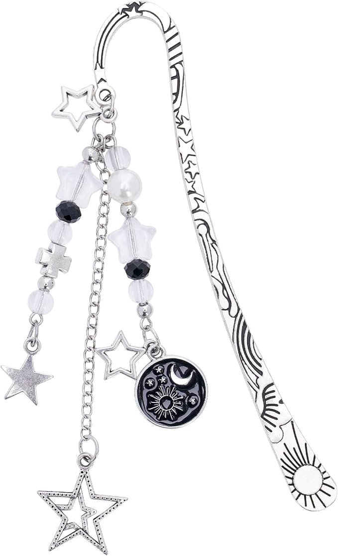 Charm Acotar Moon Bookmark - Fantasy Sun Star Aesthetic Vintage Book Mark Silver Chain Pendant Tassel Metal Bookmarks Reading for Women Men Reader Bookish Novel Lovers Fans Valentines Gift