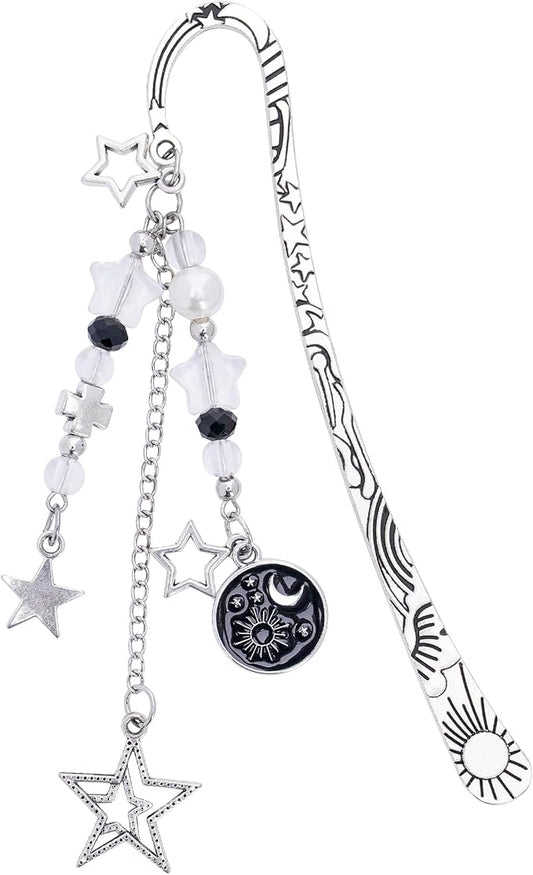 Charm Acotar Moon Bookmark - Fantasy Sun Star Aesthetic Vintage Book Mark Silver Chain Pendant Tassel Metal Bookmarks Reading for Women Men Reader Bookish Novel Lovers Fans Valentines Gift