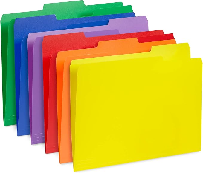 Blue Summit Supplies Plastic File Folders, 1/3 Cut Tab, Heavy Duty Multi Colored Poly Folders, Letter Size, 30 Pack