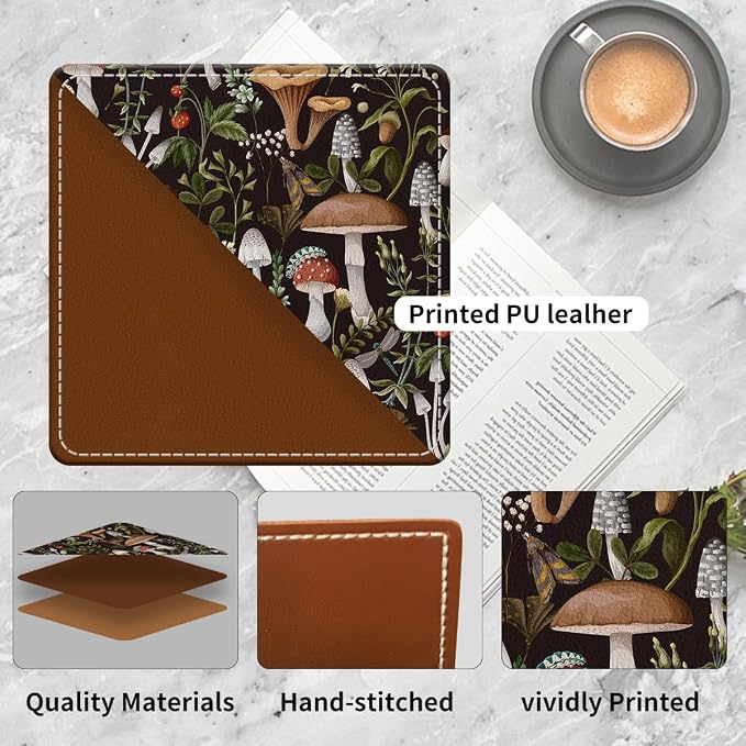 Cute Leather Bookmarks, Fun Triangle Making Corner Bookmark, Book Accessories for Reading Book Lovers, Unbreakable Page Markers for Women Men Cute Boho Mushroom