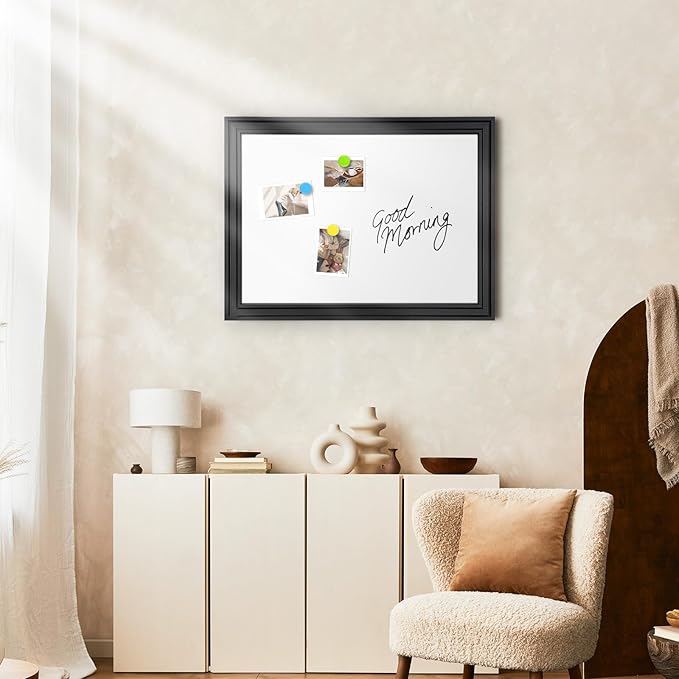 White Board for Wall, 24''x18'' Magnetic Dry Erase Board, Decorative Whiteboard with Black Wooden Frame, Hanging Writing Board for Home Office School Dorm