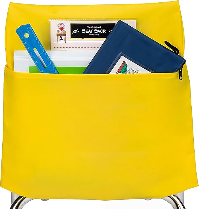 Seat Sack Student Chair Storage Pocket - 17", Single Pocket, Classroom Chair Organizer for Student Desks, Durable Over-the-Chair Storage, Yellow, 25-Pack