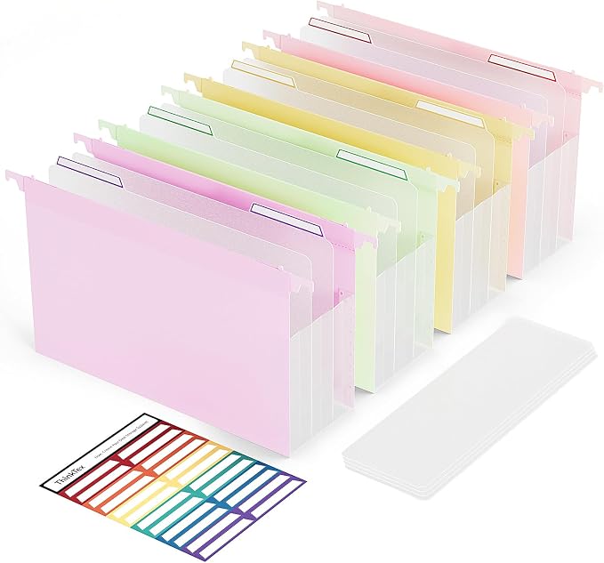 ThinkTex Plastic Expanding Hanging File Folders,Reinforced 4.72" Hanging Accordian Folder，Large Capacity one Pocket, Removable Labels,Insertable Tabs, Legal Size for Filing Cabinet -4 Pack