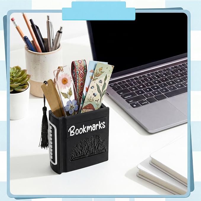Resurhang 3D Printed Book Shaped Bookmark Holder, Book Lover Gift, Bookish Accessory Office Desk Supplies End of Year Gift for Librarian Bookworm Teacher Women(Black)