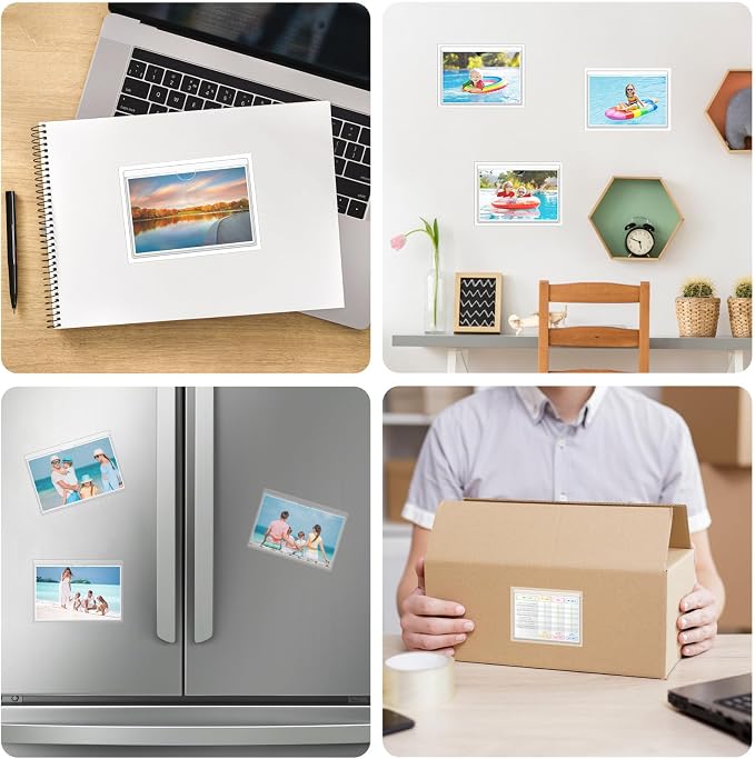 MaxGear 4" x 6" Index Card Holder, 52 Pack Labels for Storage Bins, Clear Adhesive Pockets with Top Open Loading, Plastic Label Holders Tote Bag Labels Stickers for Organizing Library Card Shelves