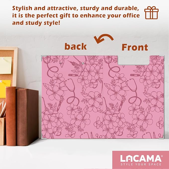 Lacama Nurse Clipboard with Storage for Office Classroom Desk, Pink Nurse Gift, Nursing School Office Supplies, Flower Stethoscope Project Folders with Metal Clip for Nurses Women, 12.4x9.25