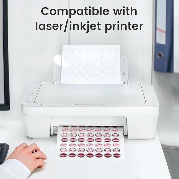 L LIKED 1'' Diameter Round Printable 25 Sheets Matte Sticker Labels for Laser/Inkjet Printer, White Blank Circle Stickers, Strong Adhesive (1575 Labels)
