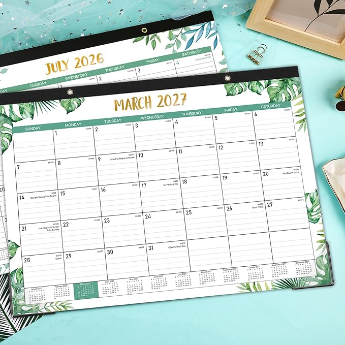 Desk Calendar 2026-2027, 18 Months Calendar from July 2026 to December 2027, 17" x 12", Desk Calendars 2026-2027 Large Ruled Blocks for Planning