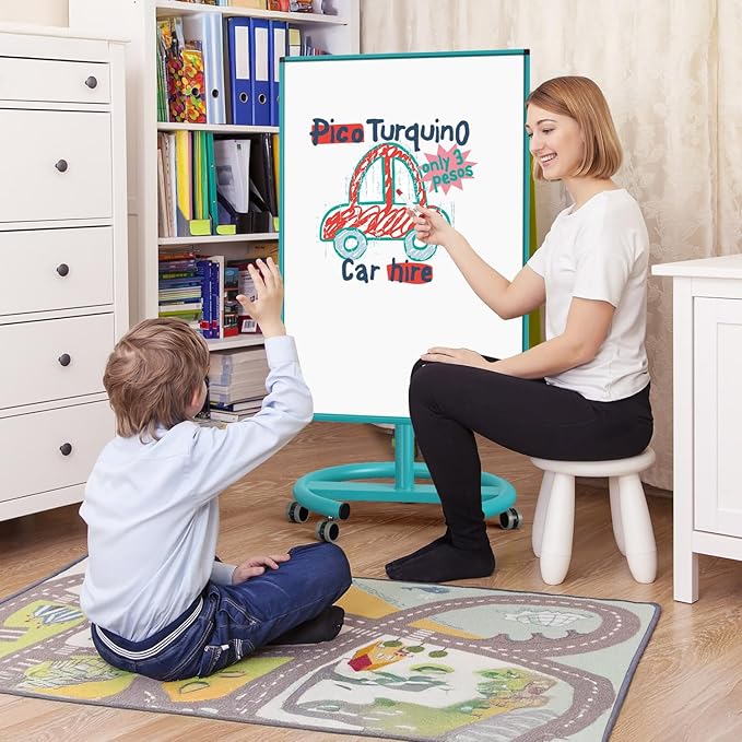 Mobile Whiteboard on Wheels, 40x26 Inches Magnetic Dry Erase Board with Stand, Standing White Board with Paper Pads, Portable Rolling Dry Erase Board for Classroom, School, Office, Home, Teacher