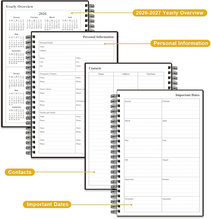Monthly Planner 2026-2027 – Monthly Calendar from July 2026 to December 2027, 18 Month Planner with Spiral Binding, Inner Pocket, Elastic Closure, 5.8" x 8.5", Black