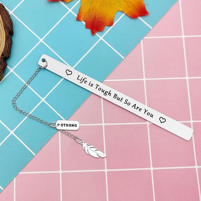 Cancer Survivor Bookmark Gift Cancer Awareness Bookmark Life is Tough But So are You Strong Awareness Inspirational Gift Recovery Jewelry for Her Him