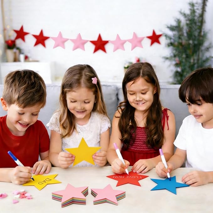 72 Pcs 5.5 Inches Large Paper Star Cutouts, 9-Color Assorted Star Shape Die Cut for Bulletin Board Decor, Classroom Wall, Patriotic 4th of July Party Decor, Teacher School Supplies, DIY Crafts