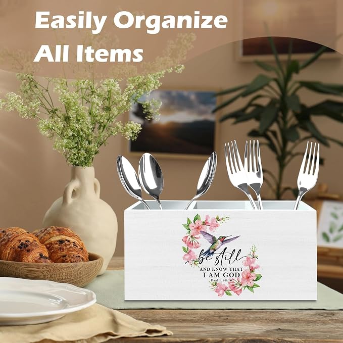 DILSJ Christian Bible Verse Pen Pencil Holder Organizer for Desk, Hummingbird Gifts for Women, Be Still And Know That I Am God Wooden Box Signs for Home Office Church Desk Tabletop Decoration