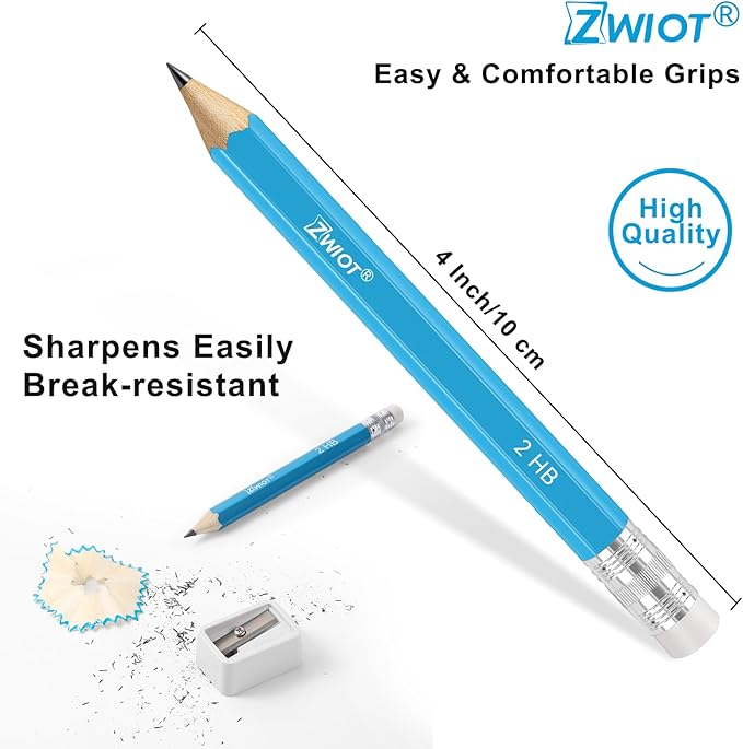 ZWlOT Golf Pencils with Eraser, #2 HB Half,4" Mini,Pre-Sharpened,120/200/320 Count Pencils Wood Cased Short for Classroom, Office, School, Wedding and Party Game(Blue-320pcs)