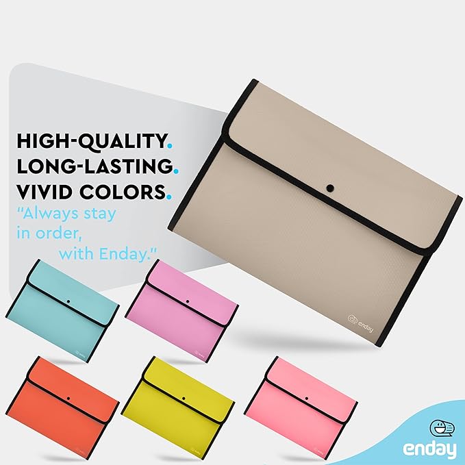 Square Flap Document Holder Grey, Expanding File Folder, A4 Letter Size Reusable Filling Envelopes, Snap Closure Wallet File Pouch Also Available in Pink, Purple, Green, Red, Blue, 1 Pc– By Enday