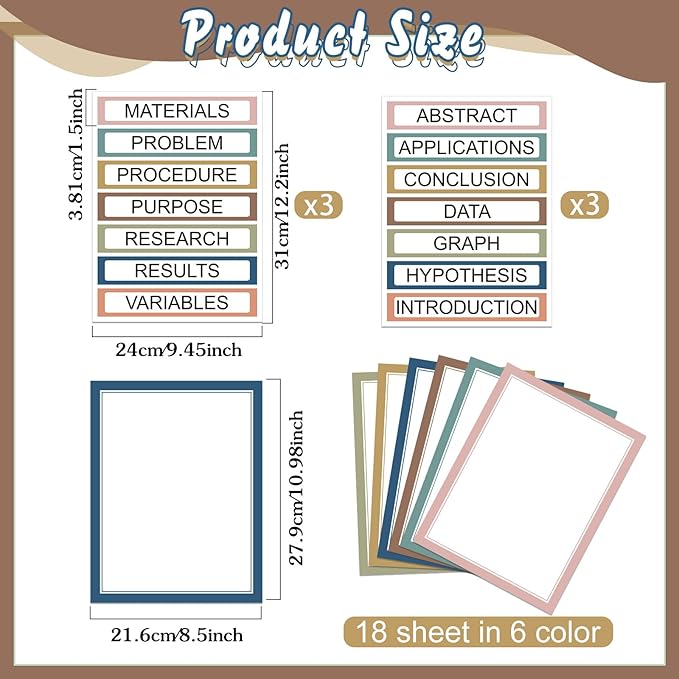 24 Sheets Science Board Supplies 18 Self Adhesive Presentation Science Subtitles & 6 Project Titles Board Sticker for School Office Supplies(Bright Color)