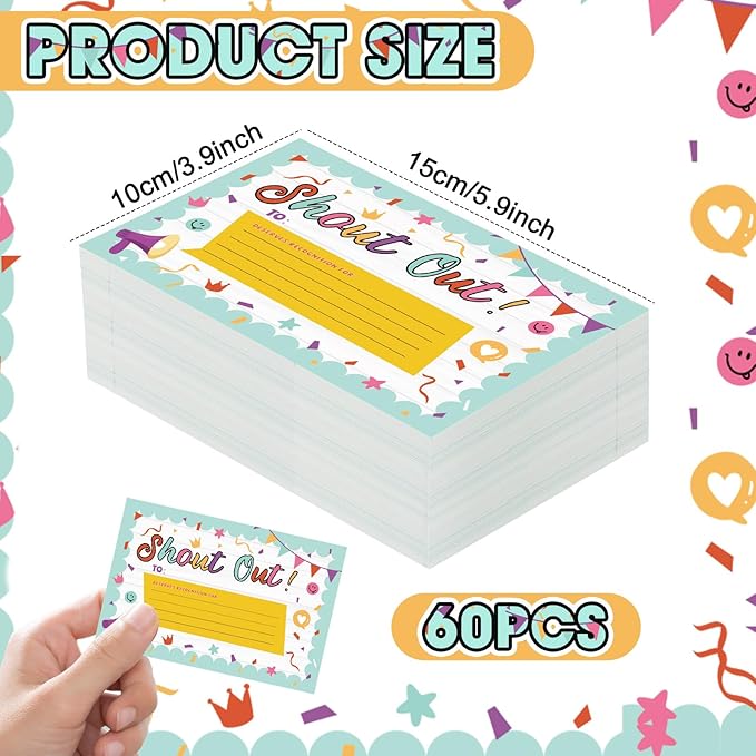 60Pcs Colorful Shout Out Cards for Employees Office Staff Teachers Students Coworkers Positive Appreciation and Recognition Reward Cards Encouragement Card for School or Work Bulletin Boards 6x4 in