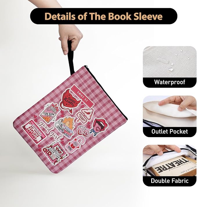 Red and White Checkered Collage Style Book Covers for Book Lovers with Handle Pocket, Book Club Gifts for Chritsmas, Reading Accessories for Friends Reader Bookworm Bookish