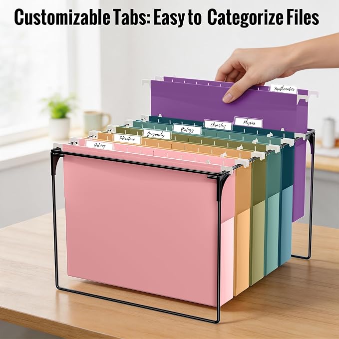 6 Pack Hanging File Folders Letter Size, 2" Pastel Expanding Pocket | 1/5-Cut Adjustable Tabs, Plastic Hang Folders, Heavy Duty for Filing Cabinet for Home Office, School Classroom