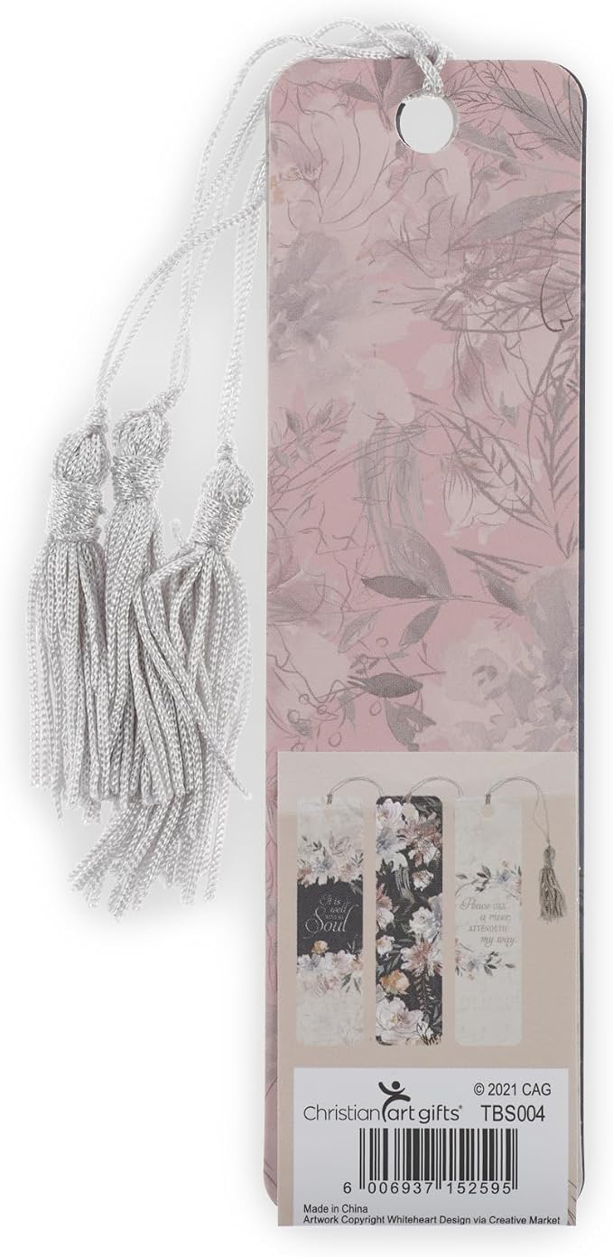 Christian Art Gifts Inspirational 3 Piece Paper Cardstock Bookmark Set for Women: It is Well with My Soul, Encouraging Hymn for Reading, Multicolor Florals, Navy Blue, Creamy Beige & Silver Designs
