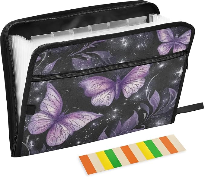 Purple Butterflies Accordion File Organizer Expanding Document Folder with 13 Pockets Portable File Folder for A4 Letter Size