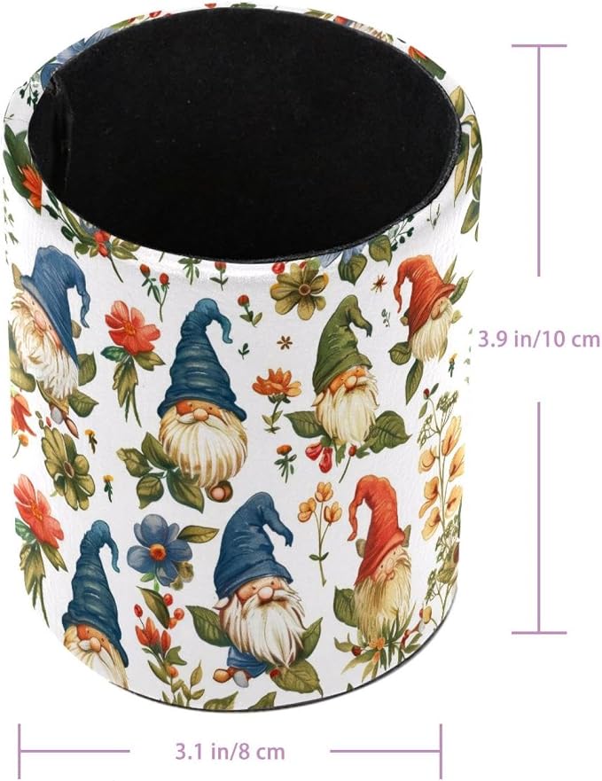 Desk Organizer Pen Holder for Desk, Gnomes Florals Pencil Holder, Large Capacity Pen Cup Makeup Brush Holders Desktop Office Supplies Storage Organizer