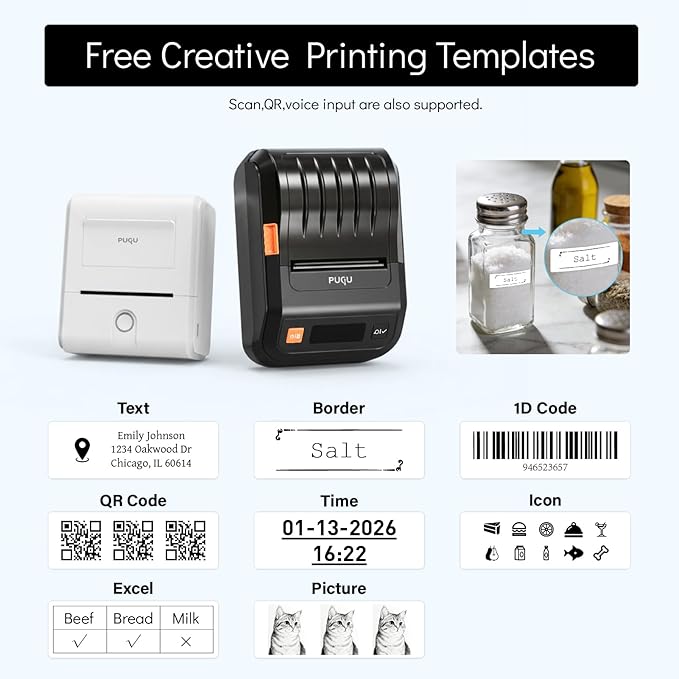 PUQU 30x70mm Direct Thermal Sticker Labels, Self-Adhesive All-Purpose Label Maker Tape, Compatible with AQ Series Label Printer, Refills Standard Laminated Office Labeling, 1 Roll of 110 Labels