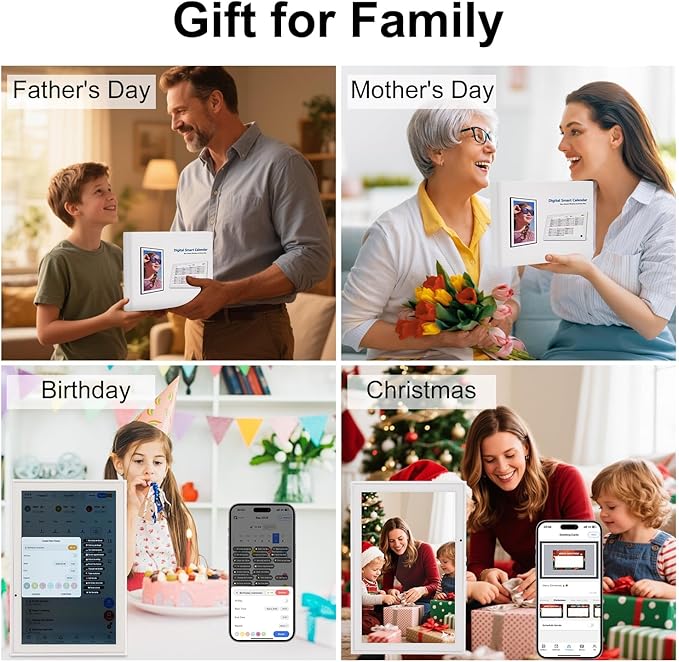 Digital Calendar 10.1'' WiFi Smart Family Calendar,Sync with Google, Apple & Outlook,Touchscreen Interactive Chore Chart & Cloud Photo Frame,Wall Mounted Family Command Center, Ideal Gift for Mom Dad (No Subscription Fees)