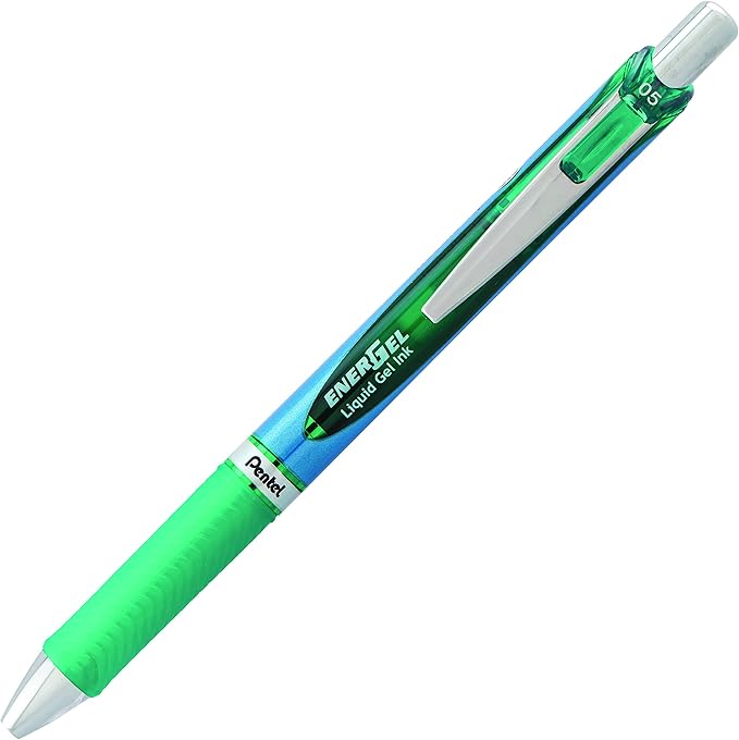 Pentel EnerGel Deluxe RTX Retractable Liquid Gel Pen, Fine Line, Needle Tip, Green Ink, Box of 12 (BLN75-D)