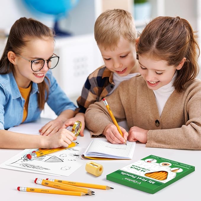 V-Opitos 14 Pack Jumbo #2 HB Pencils for Kids, Triangle Shape Pre-sharpened Wood-Cased Pencil with Top Eraser, Toddler First Pencils, Ideal Home, Kindergartens, School Classroom Supplies