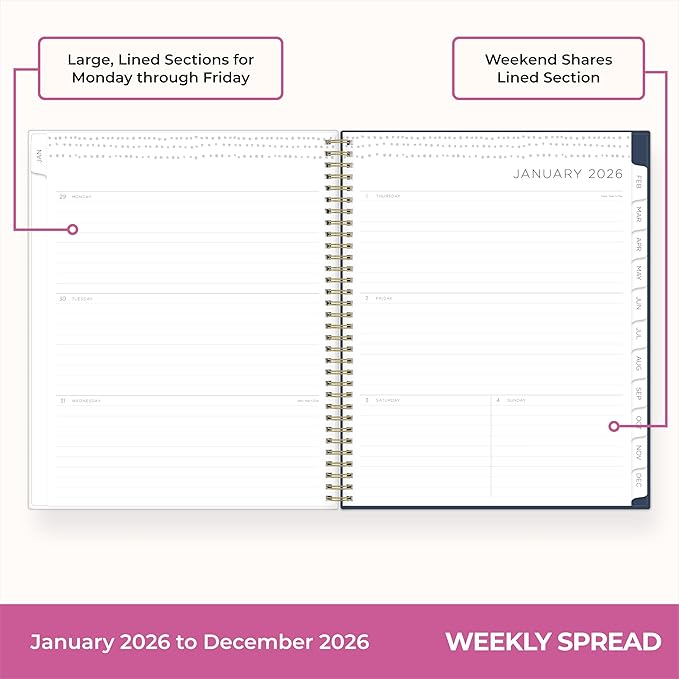 Blue Sky Kelly Ventura 2026 Weekly and Monthly Planner Calendar, January 2026 - December 2026, 8.5" x 11", Flexible Cover, Laminated Tabs, Durable Twin Wire Binding, Storage Pocket, Anemones