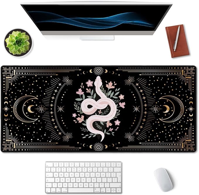 SSOIU Large Mouse Pad, Boho Snake Witch Desk Mat for Desktop, Women Girls Waterproof Gaming Mousepad, Moon Phases Computer PC Laptop Protector Writing Pads for School Office Home 35.5" x 15.7"