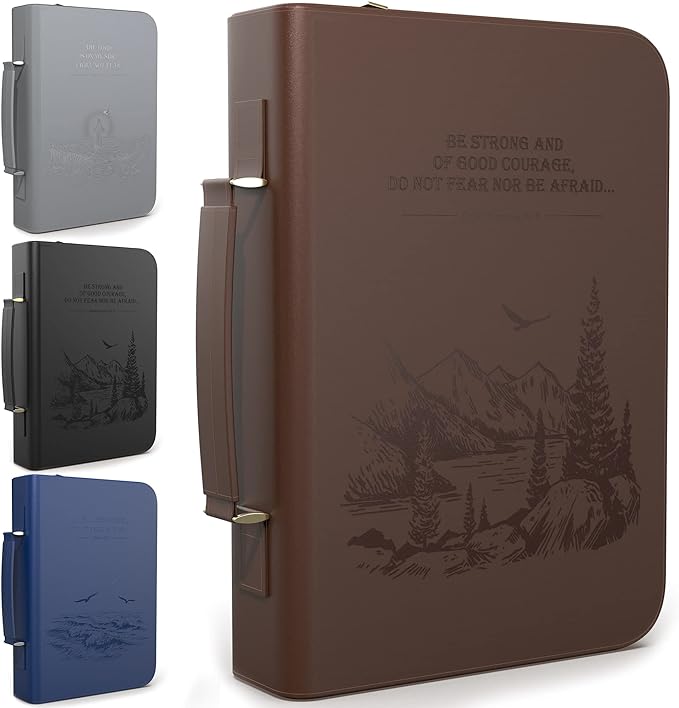 DEHITE Bible Cover Case for Men and Women – Leather Bible Carrying Bag – Pen Slots – Zippered Pocket – Premium Faux Leather