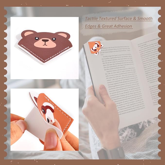 6 Pcs Cute Animal Shaped Leather Bookmarks, Adorable Corner Page Accessories, Animal Themed Book Page Holders, Durable Book Markers for Reading, Reading Gifts for Girls Women Teenage & Book Lovers