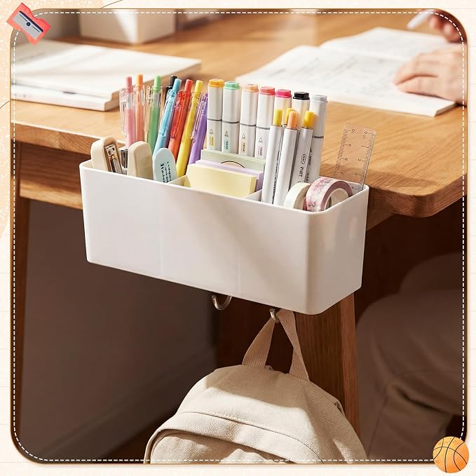 Reallnaive 8 Pcs Desk Side Storage for Classroom Side Desk Organizer Back to School Gift No Drill Holder Clamp Plastic Desks Organizer for Table Chair to Hold Pen Phone Notebook for Office Classroom