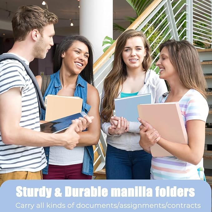 Habgp 18 Pcs Manilla Folders 8.5 x 11 Inch, 1/3-Cut Tab Colored File Folders Letter Size, Plastic Folder Aesthetic, School Business Office Manila Folders for Documents Paper
