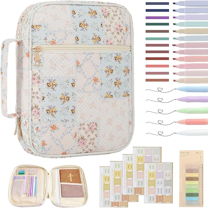 Bible Cover Case for Women Large Bible Cover Bag Bible Study Supplies Accessories Handle Quilted Bible Carrying Case for Girls Christian Gifts for Women