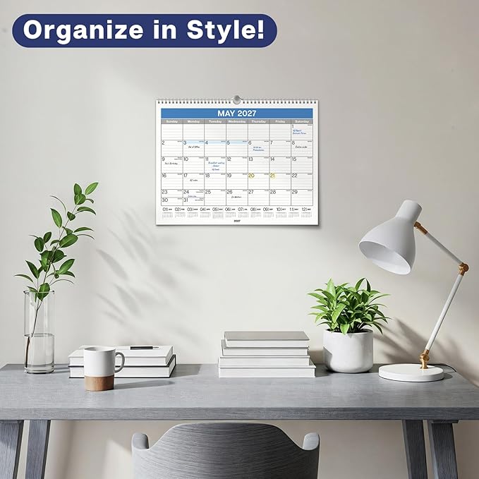 Dunwell 2026-2027 Wall Calendar 12x15 (Blue), July 2026 to December 2027, 12 x 15 Large Lined Monthly Academic Hanging Calendar, Professional Style for Home, Office, School or Organization